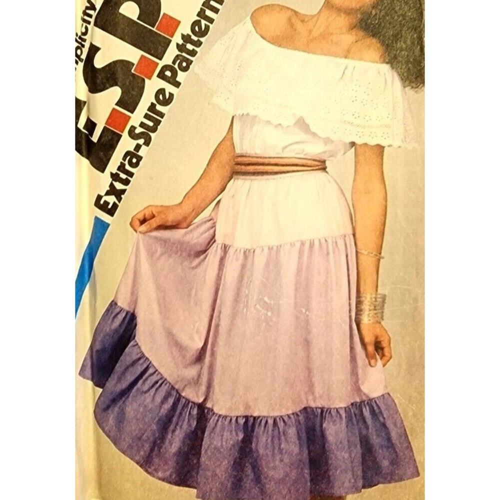 Simplicity 5888 Pattern Top Skirt Miss 10-14 Cottage Peasant Western Ruffled